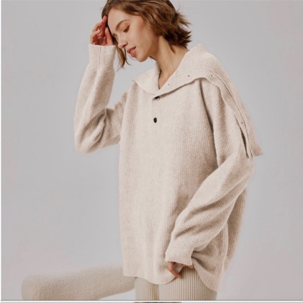 NWOT Nap Raccoon-Wool Yarn Funnel Sweater Cream Size Small - Picture 3 of 16